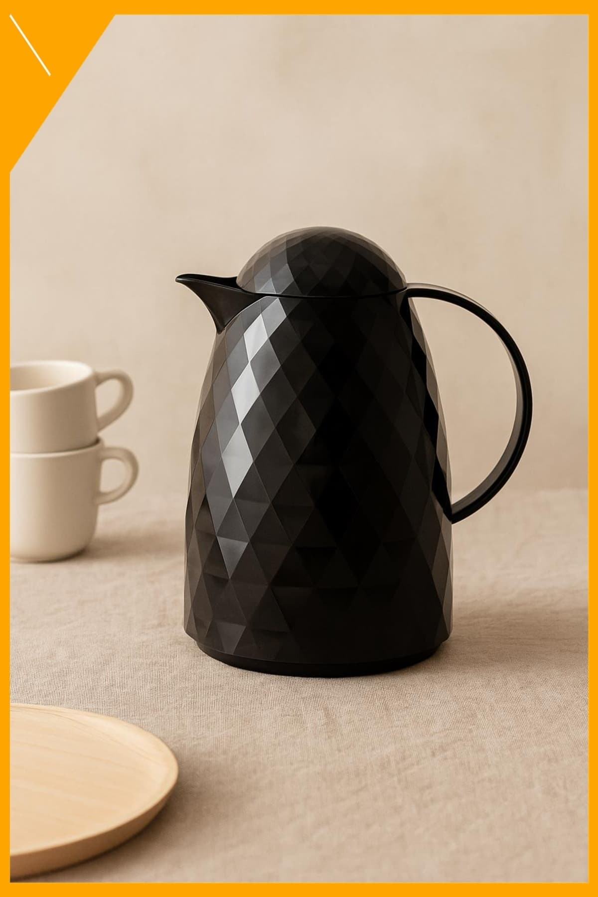 Siyah Akrilik Çay Termosu 1 Lt - 12 Saat Sıcak & 24 Saat Soğuk Tutma A-7010