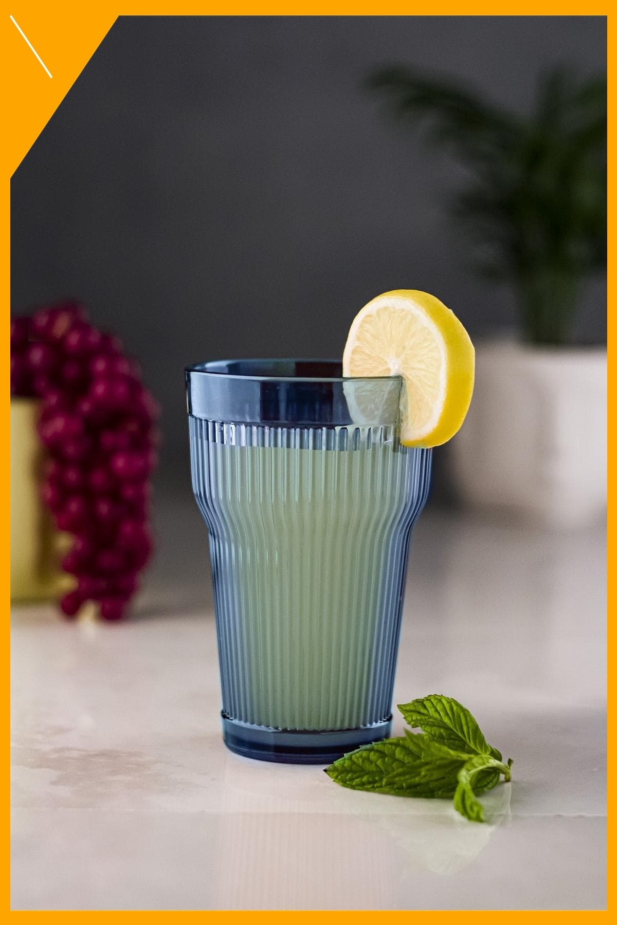 Lacivert Kırılmaz Akrilik Su Meşrubat Bardağı, Barok Desenli Uzun Bardak 400ml