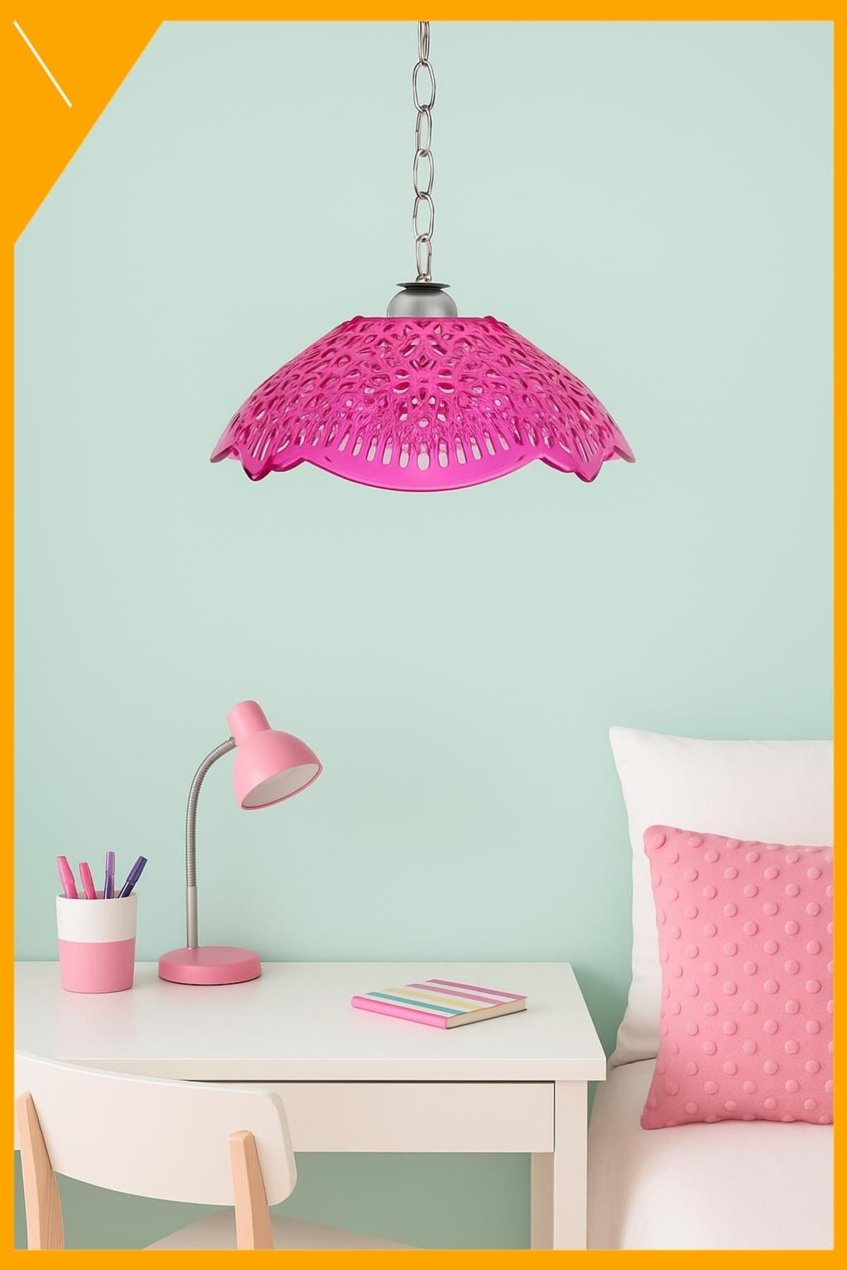 Modern Kare Pembe Akrilik Avize, Genç & Çocuk Odası Dekoratif Tavan Lambası