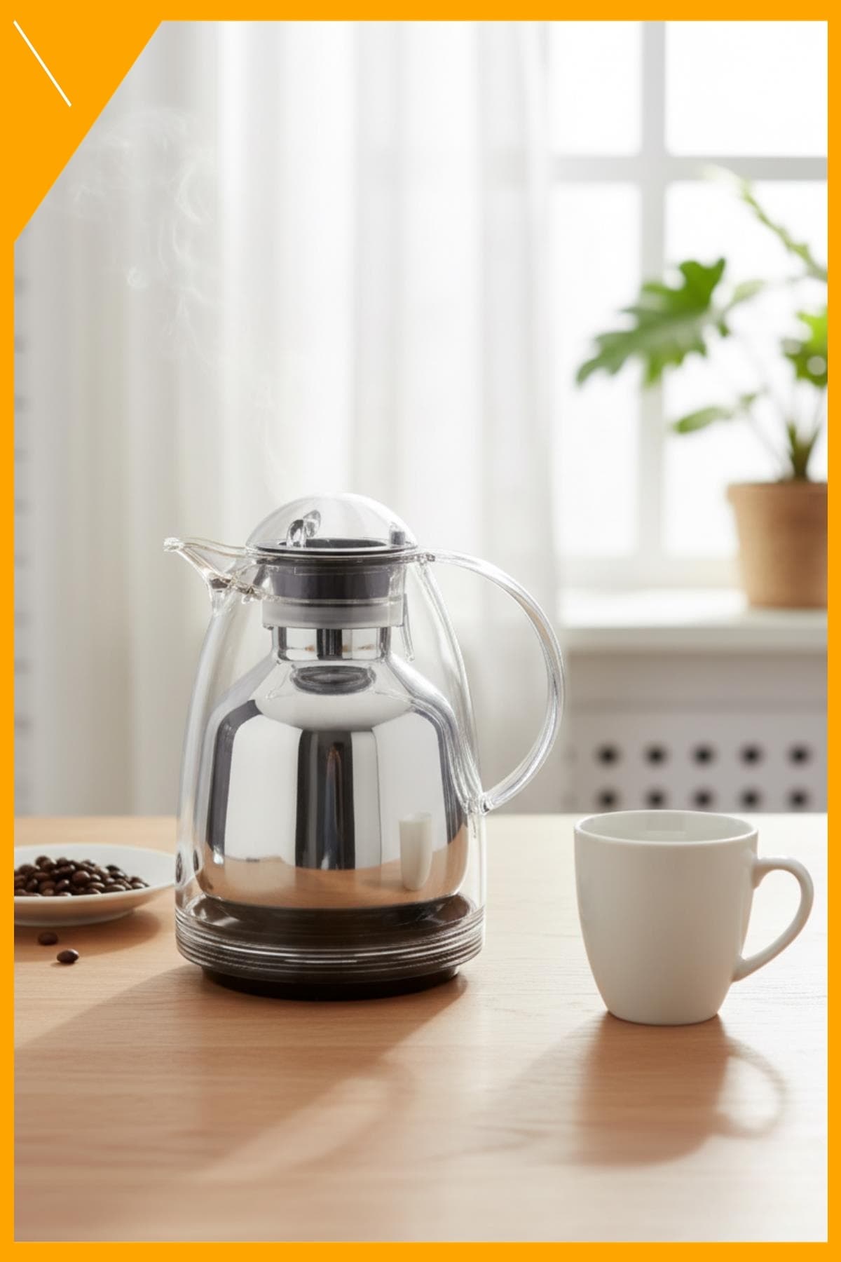 1 Lt Şeffaf Akrilik Termos Sürahi | 12 Saat Sıcak 24 Saat Soğuk Tutucu