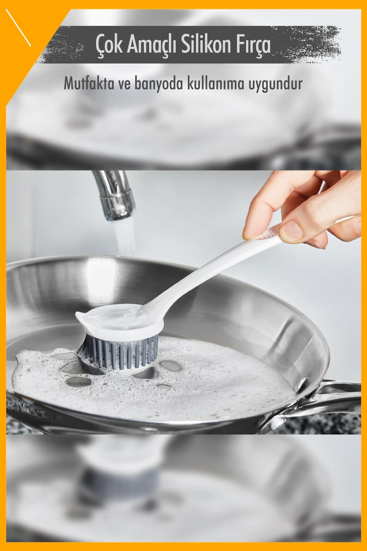 Deterjan Hazneli Silikon Bulaşık Yıkama Fırçası Çok Amaçlı Mutfak Temizleyici