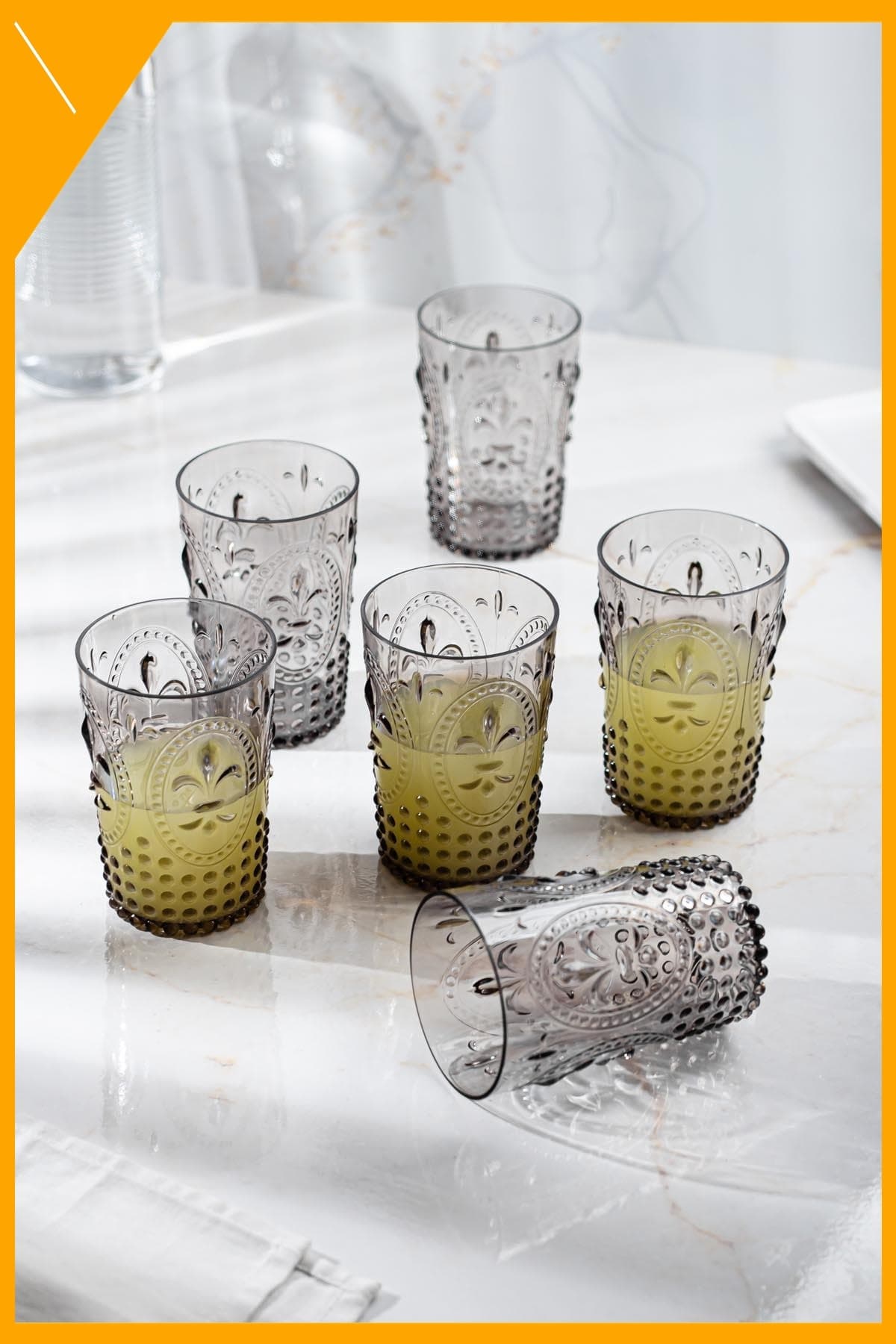 Füme Rengi 6'lı Kırılmaz Akrilik Bardak Seti 400 ml Su & Meşrubat Bardağı