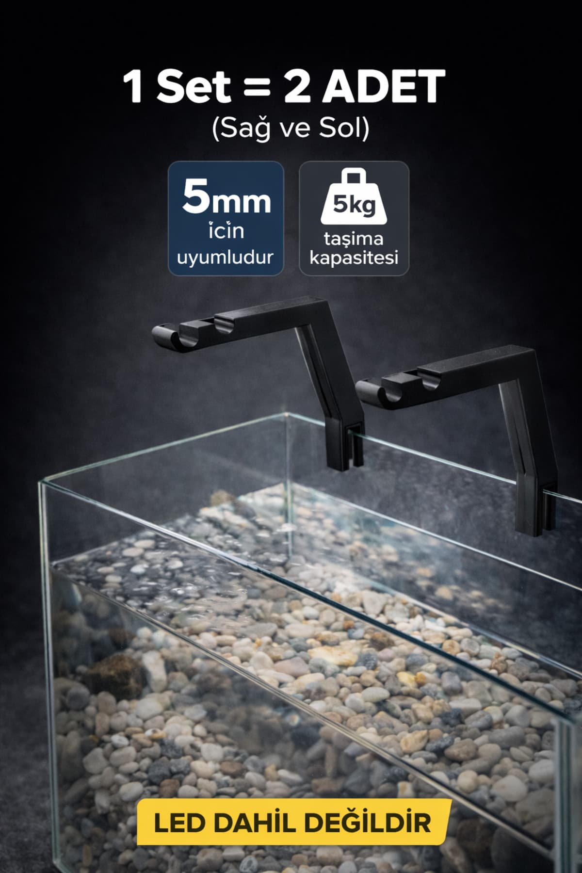 Akvaryum Led Tutucu Aparat 2 Adet Set 5mm Cam içindir